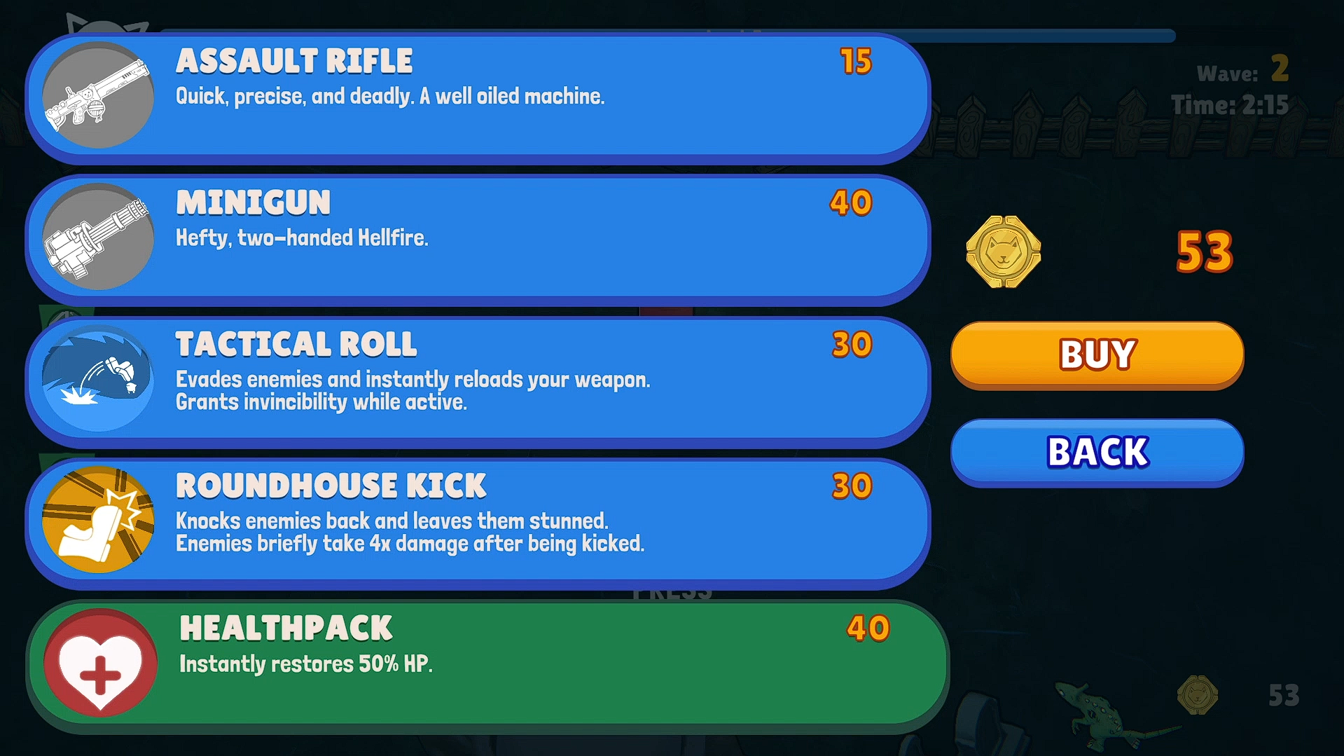 A list of weapons and abilities