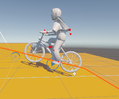 The bike matching the angle of the ground
